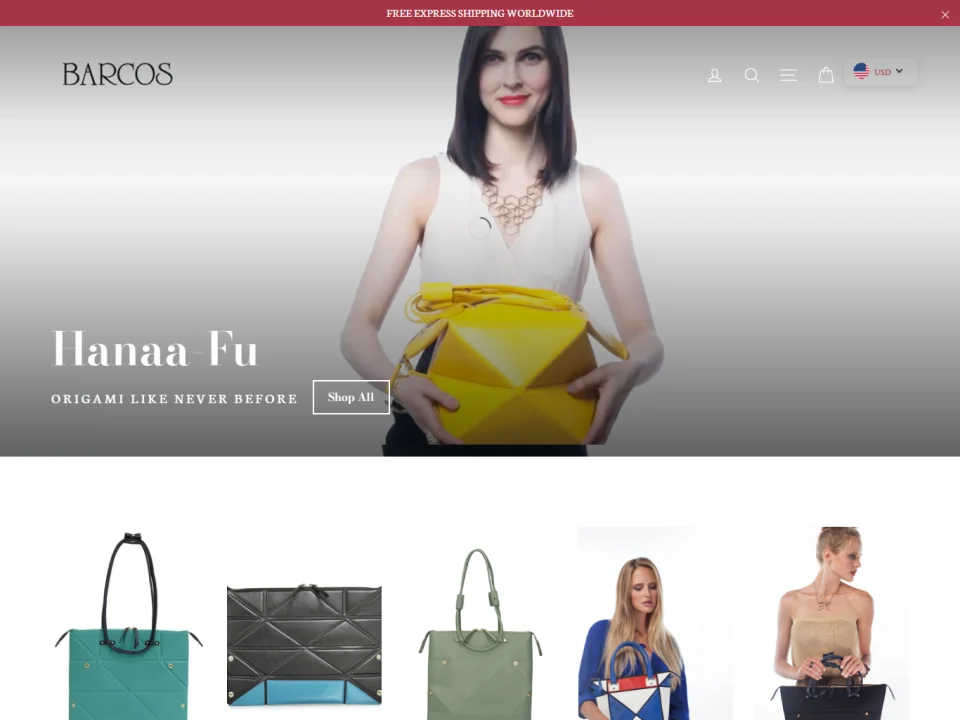 Barcoss e-commerce portfolio screenshot showing a bag collection